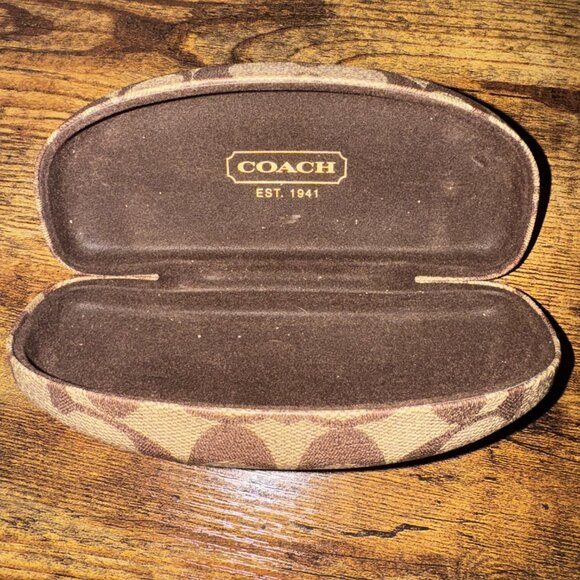 Coach Signature Logo Hard Eyeglass Case Brown Monogram Clamshell Style EUC - Picture 3 of 3